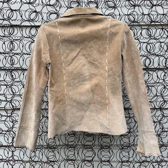 Y2K Wet Seal Suede Real Leather Patchwork Pearl Amber Snap Long Sleeve Shirt XS - Picture 4 of 10